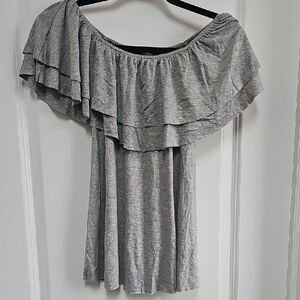 Sunday in Brooklyn Gray Asymmetrical Ruffled Blouse